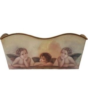 Distressed Vintage Metal Box w/Handles Decorated &Angel Pictures PLEASE SEE PICS